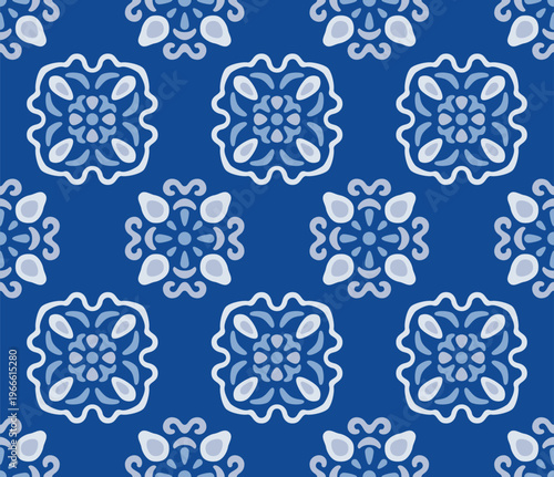 Japanese Flower Crest Motif Vector Seamless Pattern