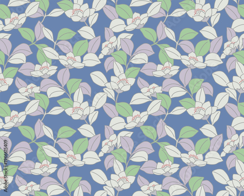 Japanese Garden Flower Leaf Vector Seamless Pattern