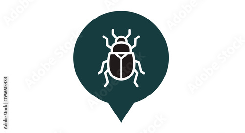 Stylized Beetle or Bug Icon on a Green Speech Bubble Background, Representing Pest Control, Debugging, or Problem Identification Graphic