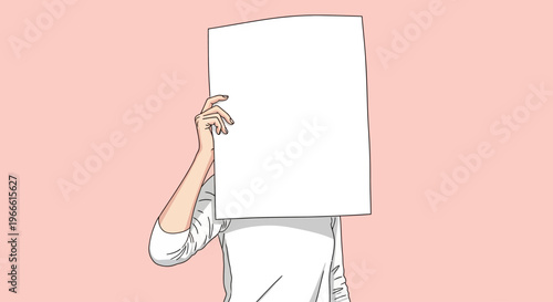 Anonymous Person Holding Blank White Paper to Conceal Face, Symbolizing Hidden Identity, Privacy, and a Space for Creative Expression