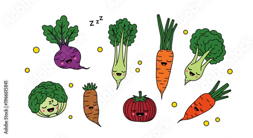 Cute Kawaii Vegetable Characters Sleeping
