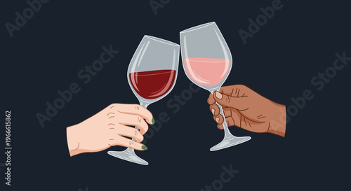 Cheers to a delightful moment with two glasses of wine being raised in a toast