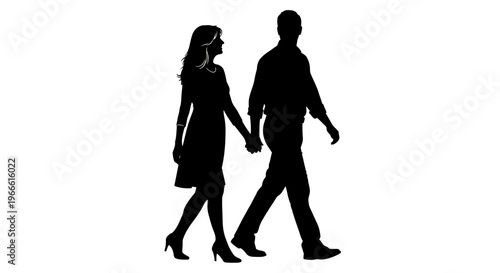 Couple walking hand in hand silhouette
