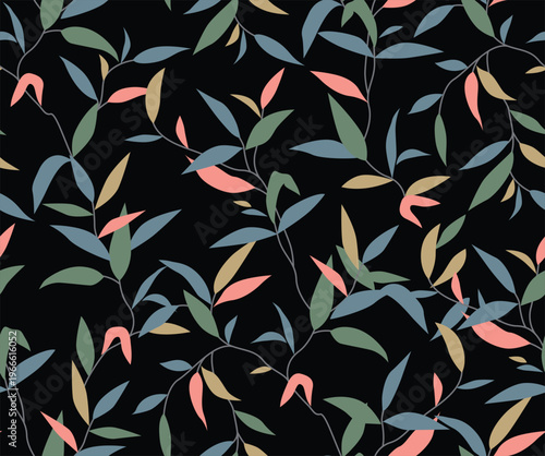 Japanese Leaf Branch Vector Seamless Pattern