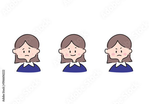 いろいろな表情の女性のイラストセット