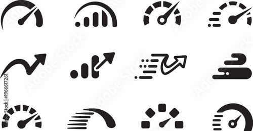 Speedometer and Growth Chart Icons Set gauge velocity