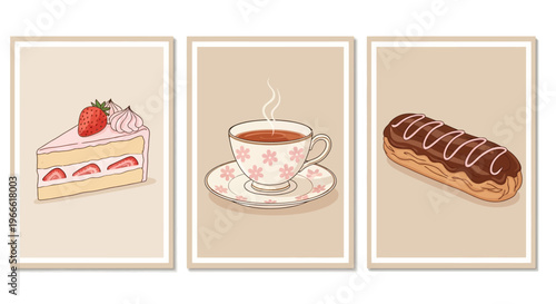 Charming Dessert and Teatime Illustrated Wall Art Prints for a Cozy Culinary Atmosphere