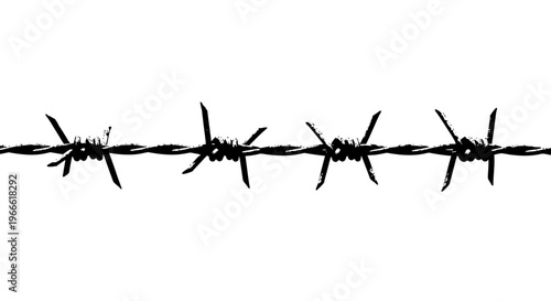 A close-up shot of menacing barbed wire, an emblematic symbol of security, restriction, and boundaries, isolated on a stark white background