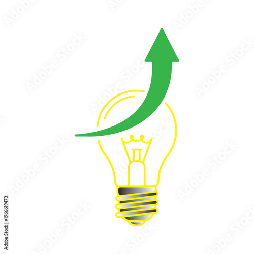 A bright lightbulb with a green arrow pointing upwards symbolizing growth