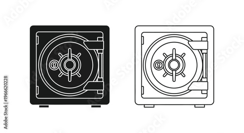 Safe Vault Lock Box Black White Line Art Vector