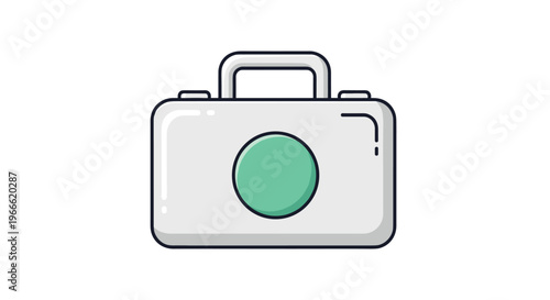 Simple white medical first aid case with a green circle symbol and handle in a clean modern illustration style.