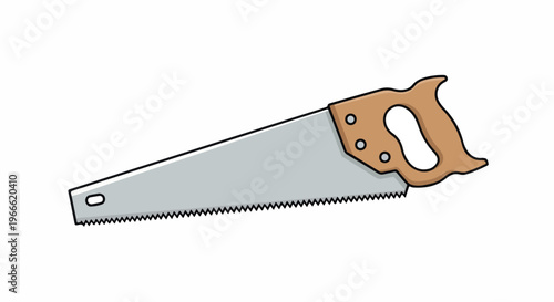 Flat lay of a handsaw with a wooden handle on a white background, simple illustration.