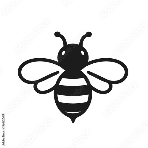 A bold bee silhouette with striped body and wide wings creates a clean nature symbol. Ideal for honey, pollination, ecology, gardening, biodiversity, and spring branding concepts.