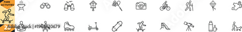 Line Icon Set Twenty fun and engaging outdoor park activities for everyone Vector