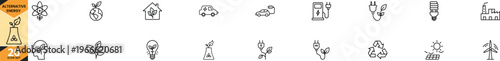 Line Icon Set Twenty innovative alternative energy sources for a sustainable future Vector