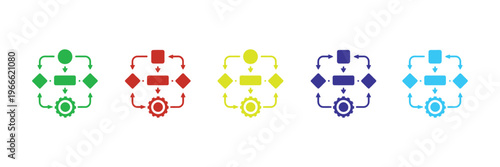 workflow process icon sheet, multistyle vector collection, solid, outline, and glyph icons, step-by-step process visualization, task tracking, process improvement, productivity and business operations