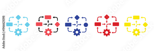 workflow process icon sheet, multistyle vector collection, solid, outline, and glyph icons, step-by-step process visualization, task tracking, process improvement, productivity and business operations