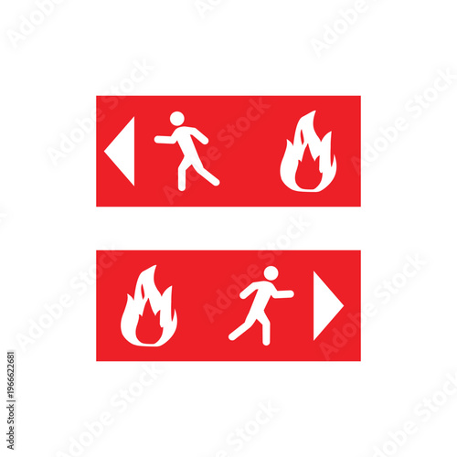 emergency exit signs with running figure and fire vector illustration