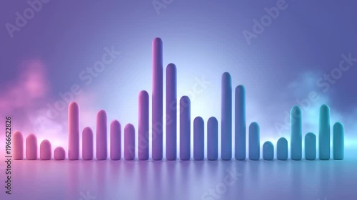 Abstract 3D Neon Purple Pink Bar Chart Equalizer with Fog Effect Futuristic Technology Background