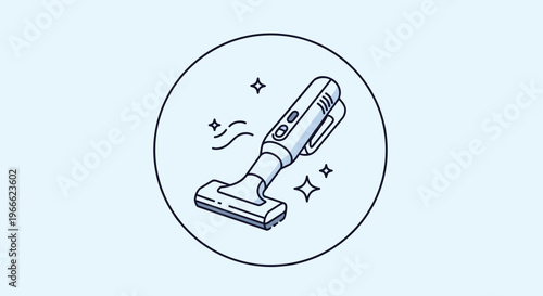 Modern handheld cordless vacuum cleaner icon with sparkles representing efficient home cleaning and dust removal.