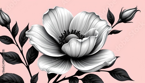 Elegant Botanical Illustration Blooming Flower Pastel Background