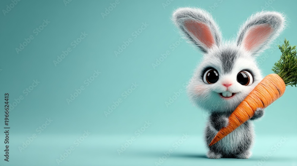Fototapeta premium Cute cartoon rabbit holding carrot