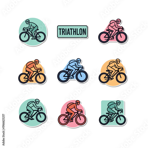 Triathlon Cyclists Collection: Diverse Athletes in Colorful, Minimalist Style