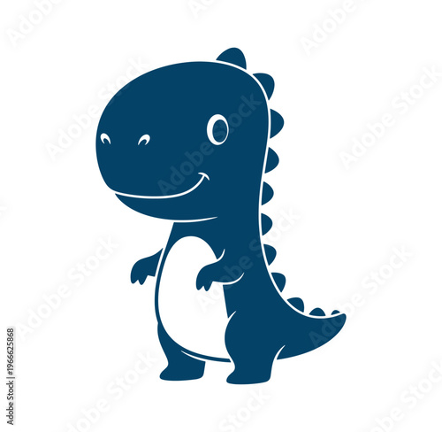 cute cartoon dinosaur with smiling face and white belly standing alone