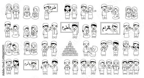 Childrens drawings depicting various scenes of everyday life and activities.