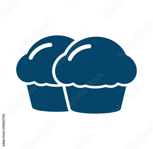 Two blue muffins side by side on white background