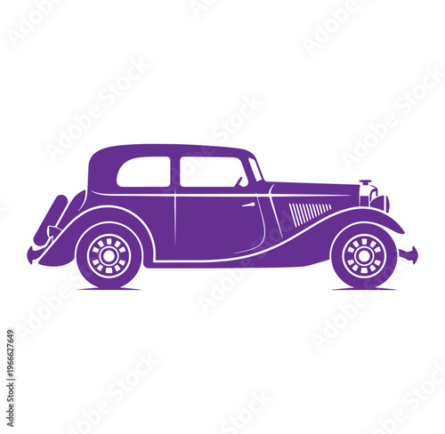 Vintage purple car silhouette on white background  classic automobile illustration