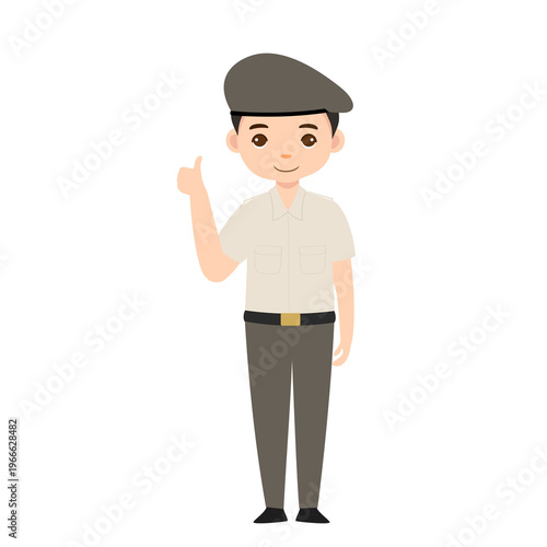 Male Civil Servant Fixing Uniform with Both Hands