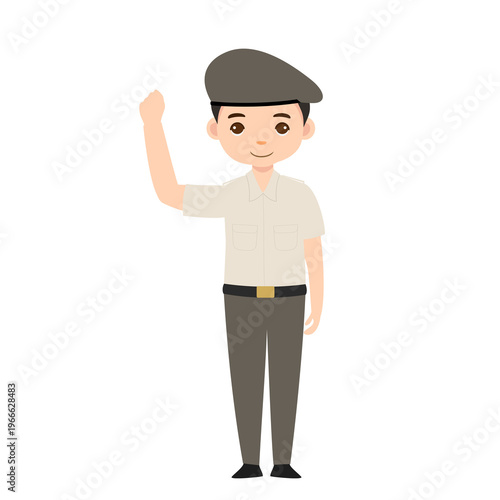 Male Civil Servant Waving Hand High in Greeting