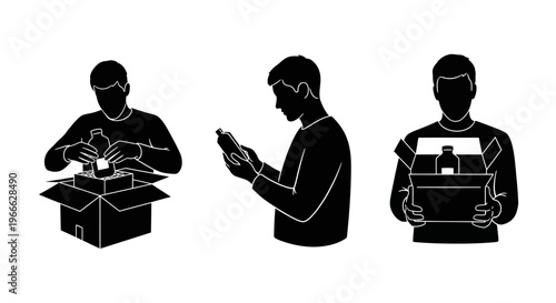 Unboxing Package Silhouette – E-commerce Delivery Vector Illustration