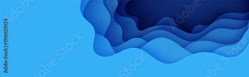 Blue abstract background in paper cut style. Layers of paper wavy water for World Oceans Day 8 June. Vector Earth posters template, ecology brochures bg, presentations, invitations with place for text