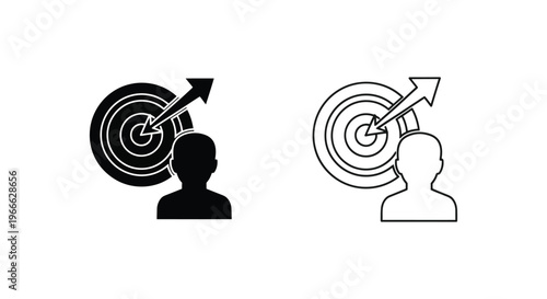 Target Audience Goals Black White Icons Vector