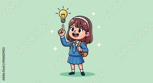 Cute School Girl With Light Bulb Idea Illustration.