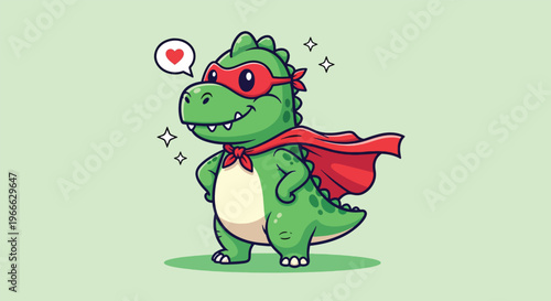 Cute Superhero Dinosaur Cartoon Vector Illustration.
