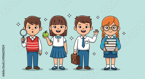 Happy Diverse School Children Ready for Learning and Education.