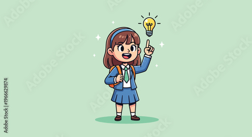 Happy Schoolgirl Gets an Idea Lightbulb Moment.