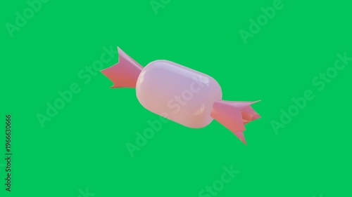 3d pink wrapped candy rotating slowly on green screen background