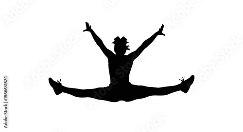 A dynamic athlete performs a split jump against a white background silhouette