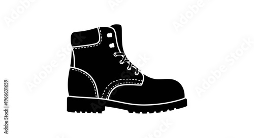 Black boot illustration with detailed laces and sole a striking silhouette