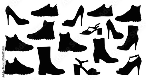 Assorted women s and men s footwear collection in black silhouette