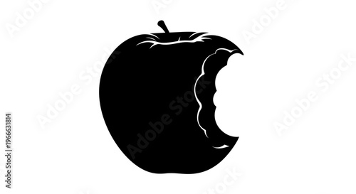 A bitten apple with a dark dramatic silhouette