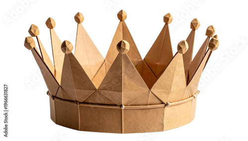 Artistic golden crown made of paper with geometric shapes on a black background creating royal and regal imagery