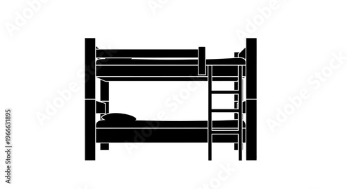 Black silhouette of a double bunk bed against a white background silhouette