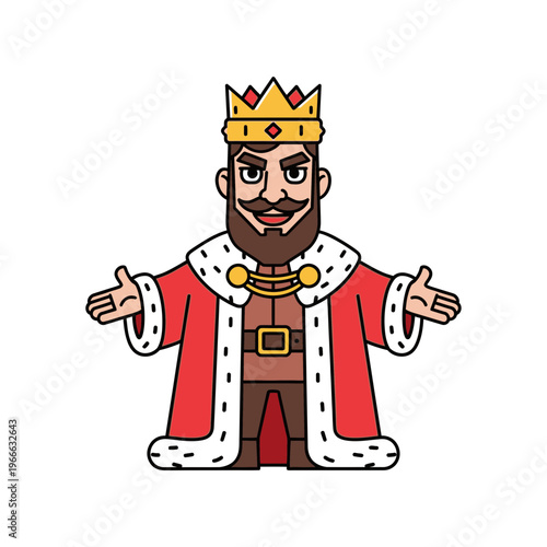 Cartoon King Character with Crown and Royal Robe vector illustration