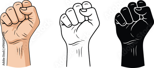 Raised Clenched Fist Vector Illustration Set Representing Strength Unity Solidarity Protest Power Resistance Human Rights Justice and Social Activism