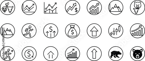 Set of 28 linear icons featuring business strategy problem solving logic puzzles chess metaphors startup growth analytics and corporate leadership line art